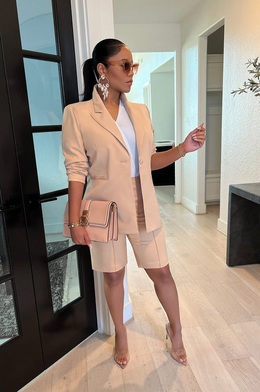 Color-Coffee-Women Clothing Blazer Shorts Two Piece Suit Spring Summer Casual Suit-Fancey Boutique