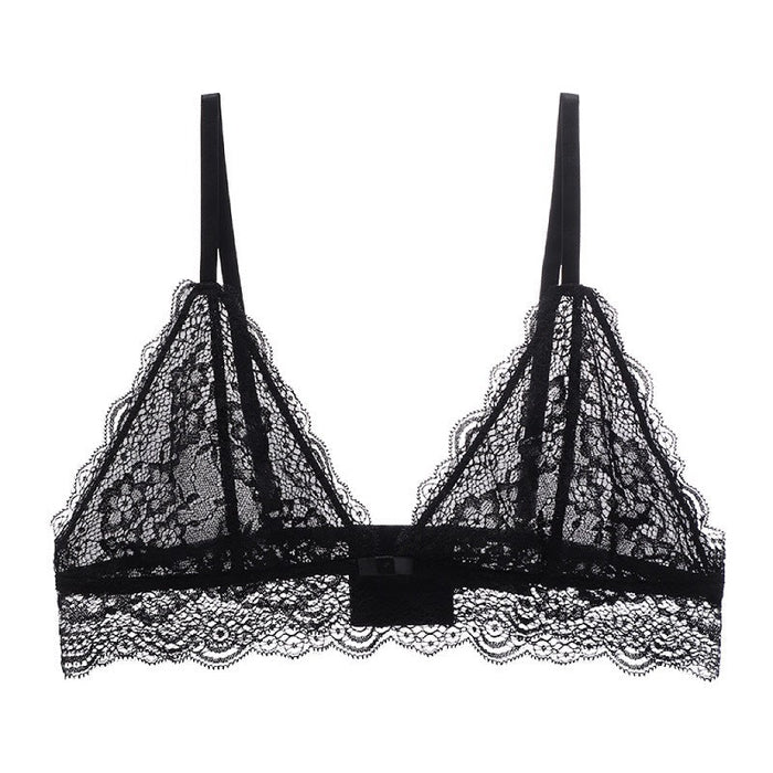 Color-Black-Summer Breathable Lace Sexy Lingerie Wireless Ultra Thin Triangle Cup Bra Bralette-Fancey Boutique