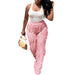 Color-Pink-Women Clothing Eaby Wave Pattern See Through High Waist Wide Leg Pants Pants Only-Fancey Boutique