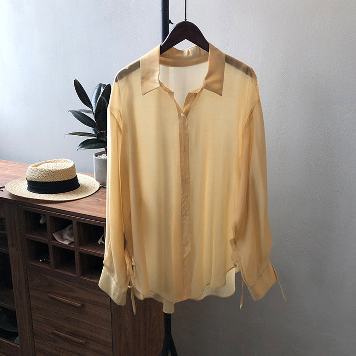 Color-Warm Yellow-Shirt Women Summer Korean Shirt Light Thin Loose Sun Protection Clothing-Fancey Boutique