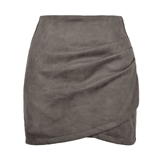 Color-Gray-Suede Solid Skirt Autumn Winter Heap Pleated Criss Cross Irregular Asymmetric Zipper Skirt Women Clothing-Fancey Boutique