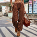 Color-Brown-Street Loose Lace-up Drawstring Elastic Waist Overalls Ankle Tied Trousers Casual Pants Casual-Fancey Boutique