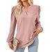 Color-Skin Pink-Autumn Winter Solid Color V neck Jacquard Long Sleeve Loose-Fitting T-shirt Top Ladies-Fancey Boutique