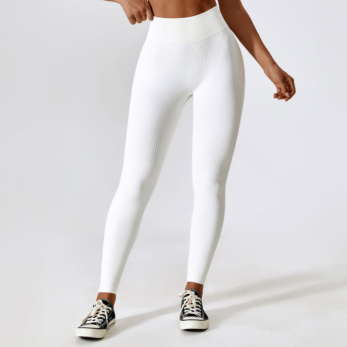 Color-White-Thread Hip Lift Belly Shaping Seamless Yoga Pants Running Quick Drying Sports Tights High Waist Fitness Pants Women-Fancey Boutique
