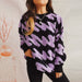 Color-Autumn Winter Loose Thickened Wave Striped Flocking round Neck Long Sleeve Knitted Sweater Pullover-Fancey Boutique