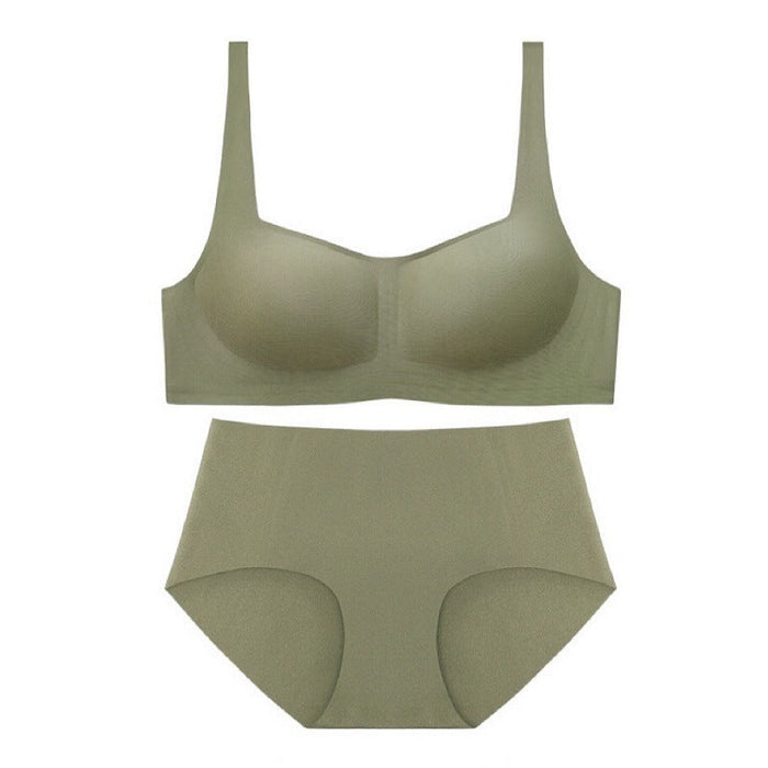 Color-Green Suit-Women Korean Seamless Square Collar Tube Top Underwear Thin Wireless Soft Support Small Chest Comfortable Jelly Bra Set-Fancey Boutique