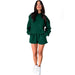 Color-Blackish Green-Autumn Winter Solid Color Long-Sleeved Hooded Sweaters Women Clothing Two Piece Casual Shorts sets-Fancey Boutique