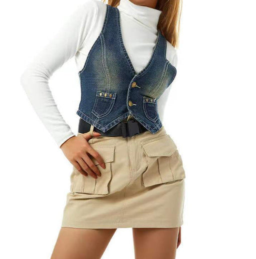 Color-Stylish Graceful Simple Retro Women Denim Vests-Fancey Boutique