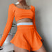 Color-Orange-Sports Women Clothing Contrast Color Fit Top Sexy Culottes Suit-Fancey Boutique