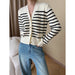 Color-Multi-Fashionable French Contrast Color Striped Early Autumn V neck Office All Matching Knitted Cardigan Design-Fancey Boutique