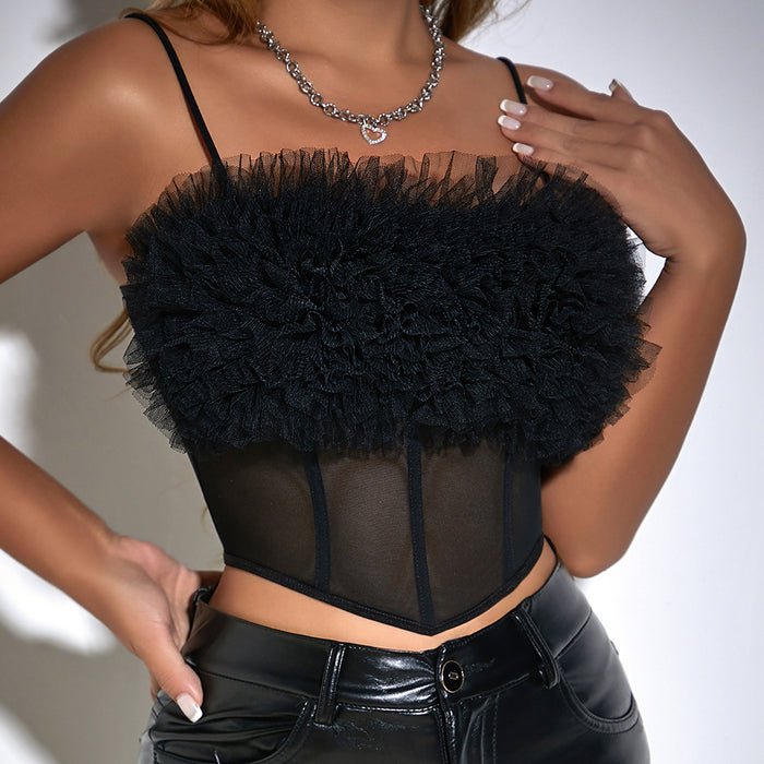 Color-Women Clothing Advanced Design Slim Fit Seersucker See through Sling Boning Corset Vest-Fancey Boutique