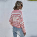 Color-Autumn Winter Round Neck Knitwear Short Striped Contrast Color Sweater Women Pullover Top-Fancey Boutique