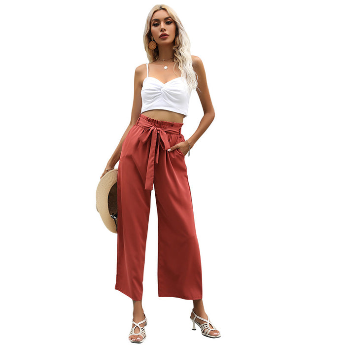 Color-Summer High Waist Wide Leg Pants Loose Solid Color Cropped Casual Flared Pants Women-Fancey Boutique