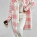 Color-Autumn Winter Open Buckle Collared Plush Plaid Coat Loose Office Long Cut Coat Women-Fancey Boutique