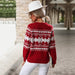 Color-Autumn Winter Women Clothing Trendy round Neck Red Knitted Christmas Snowflake Sweater-Fancey Boutique