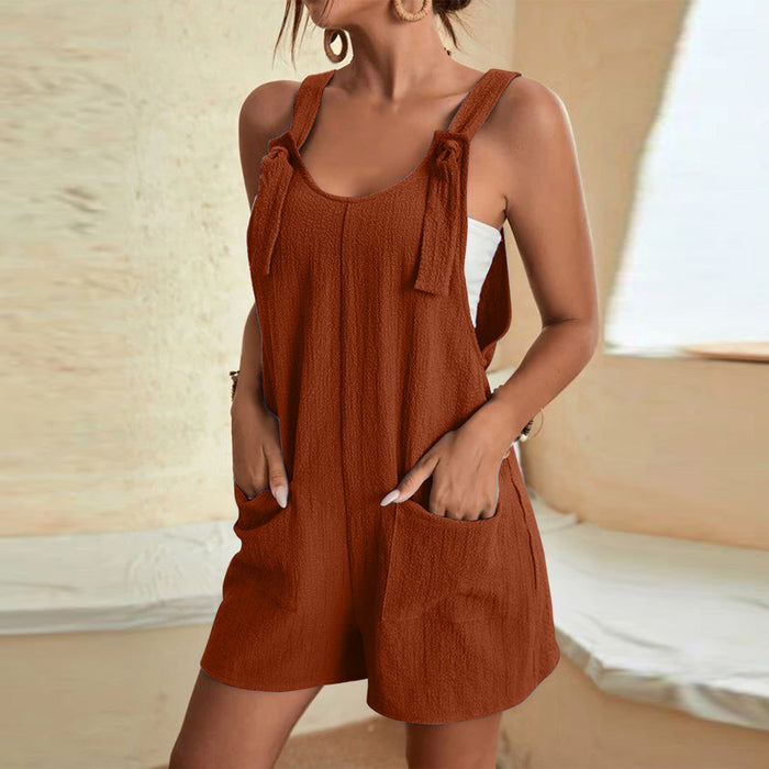 Color-Dark Brown-Women Clothing Summer Casual Suspenders Shorts Jumpsuit Suspender Pants Women-Fancey Boutique