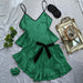 Color-Green-Sexy Sling Dress Home Wear Women Summer Vest Shorts Set Home Silk Ice Silk Pajamas-Fancey Boutique