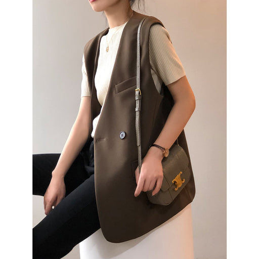 Color-Vest for Women Autumn Korean Loose Mid Length Sleeveless Vest Celebrity Vest-Fancey Boutique