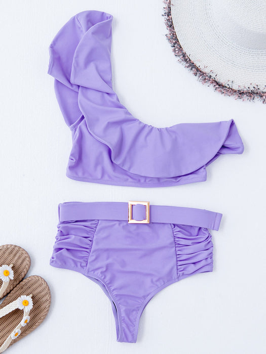 Color-Solid Color Ruffles Split Swimsuit Sexy Bikini-Fancey Boutique