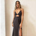 Color-Suspenders V neck Dress Hollow Out Cutout High Slit Maxi Dress Sexy Inner Wear Women Clothing-Fancey Boutique