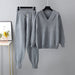 Color-Gray-Autumn Winter Sweater Harem Pants Suit Russian Casual Sweater Pullover Two Piece Set-Fancey Boutique
