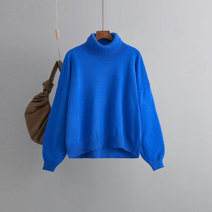 Color-Blue-Autumn Winter Popular High Collar Loose Knitwear Sweater Women-Fancey Boutique