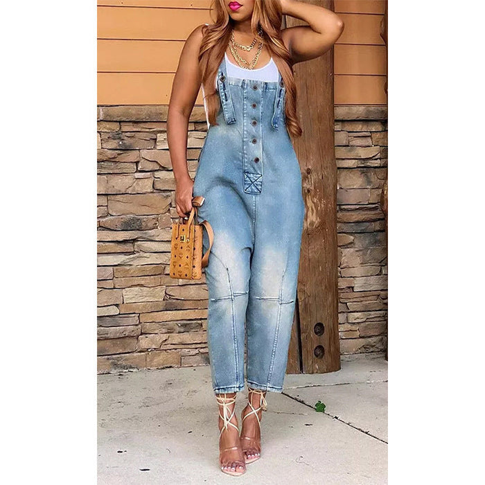 Color-Light Blue-Women Clothing Casual Siamese Suspender Jeans Women-Fancey Boutique