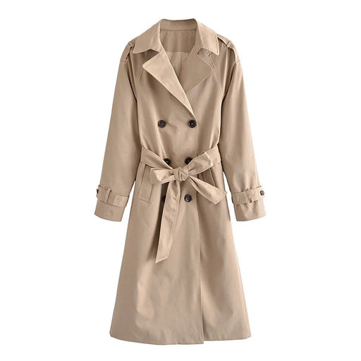 Color-Apricot-Fall Classic Double-Breasted Large Collared Slimming Extended Trench Coat-Fancey Boutique