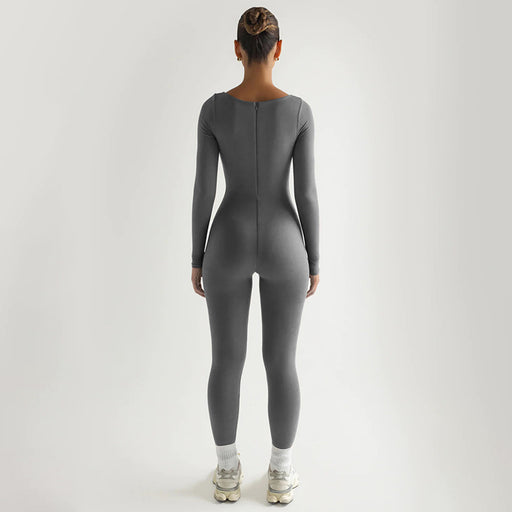 Color-Sexy Soft High Elastic Long Sleeve Tights U Collar Stitching Trousers Jumpsuit-Fancey Boutique