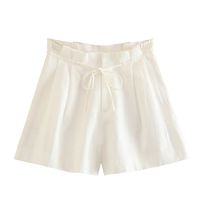 Color-White Shorts-Summer Women Clothing Linen Blended Slim Vest Casual Shorts-Fancey Boutique
