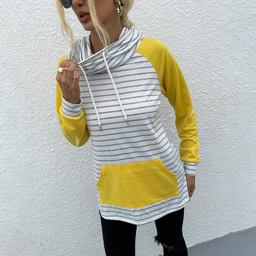 Color-Spring Autumn Women Clothing Mock Neck Stripes Stitching Women Hoodie Top-Fancey Boutique