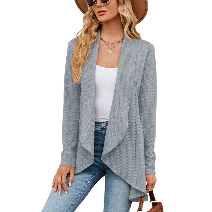 Color-The blue-gray-Autumn Winter Long Sleeve Solid Color Loose Cardigan Top Women Knitting Coat-Fancey Boutique