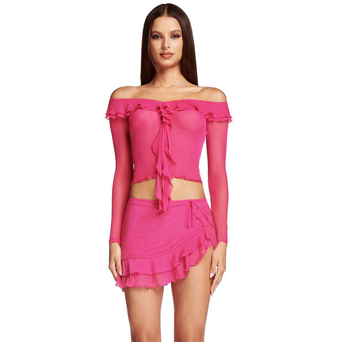 Color-Suit Skirt Sexy Ruffles Off-Shoulder Top Skirt Outfit Women Two Piece Set-Fancey Boutique