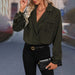 Color-Self Developed Popular Suit Collar Dark Green Collar Long Sleeve Shirt Women-Fancey Boutique