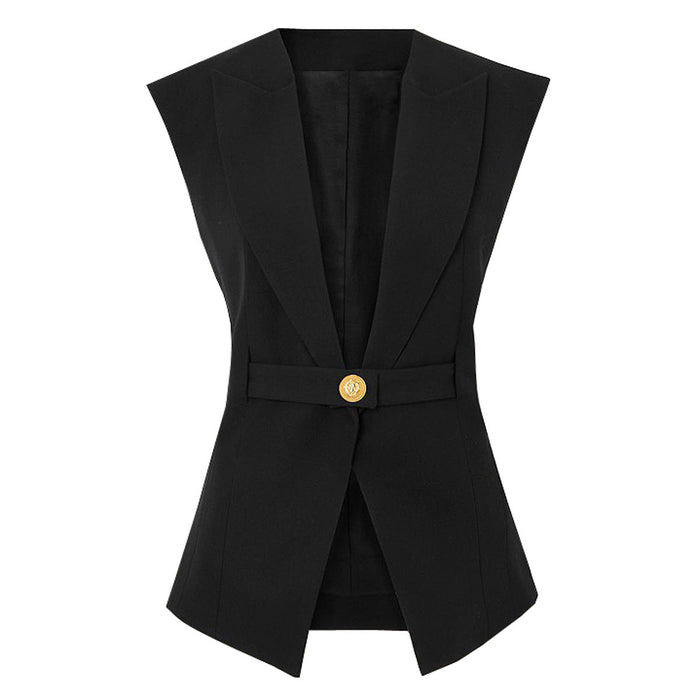 Color-Black-Summer High End Belt Sleeveless Slim Fit Office Women Business Vest for Women-Fancey Boutique