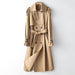 Color-Khaki-Element Overknee Long Trench Coat Women Popular Korean Autumn Winter Waist Controlled Slimming Coat-Fancey Boutique