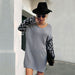 Color-Gray-Autumn Winter Women Wear Long Sleeve V neck Stitching Leopard Print Woolen-Fancey Boutique