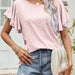 Color-Pink-Summer Women Clothing Women Tops Hollow Out Cutout Out Round Neck Ruffle Sleeve Casual T Shirt-Fancey Boutique