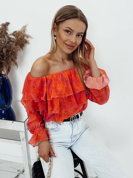 Color-Autumn Winter Sexy off Shoulder off-Shoulder Long Sleeve Chiffon Shirt Lantern Sleeve Loose Top Women Clothing-Fancey Boutique