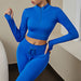 Color-Sapphire Blue Shirt Long Sleeve-Solid Color Seamless Sports Yoga Suit Long Sleeved T shirt Popular Moisture Wicking Running Fitness Clothes Women-Fancey Boutique