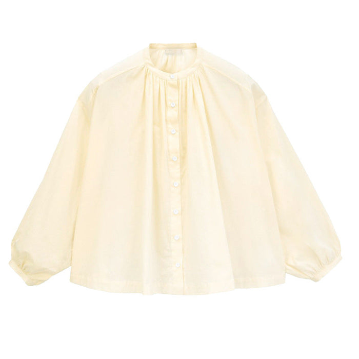 Color-Yellow-Niche Design Shirt Women Long Sleeve Spring Summer Korean Loose Top Cotton Pleating White Shirt-Fancey Boutique