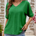 Color-Green-Women Clothing Summer Solid Color V neck Short Sleeved Casual Top T shirt Women-Fancey Boutique