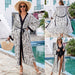 Color-White Black Line-Print Holiday Beach Jacket Sun Protection Clothing Cardigan Long Bikini Cover up Swimsuit Blouse-Fancey Boutique