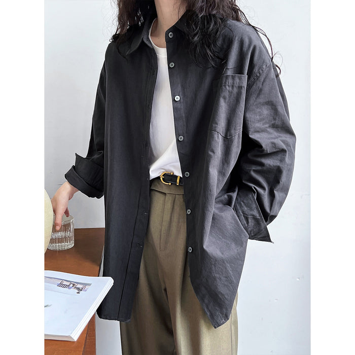 Color-Oxford Cloth Classic Wide Long Sleeved Shirt Women Autumn Office Lazy Outer Wear Casual Overshirt-Fancey Boutique