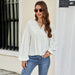 Color-White-Autumn Winter Solid Color Pullover Lantern Sleeve Chiffon Shirt Top-Fancey Boutique