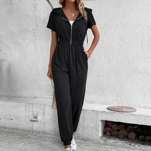 Color-Summer Women Clothing Hooded Work Clothes Solid Color Jumpsuit-Fancey Boutique