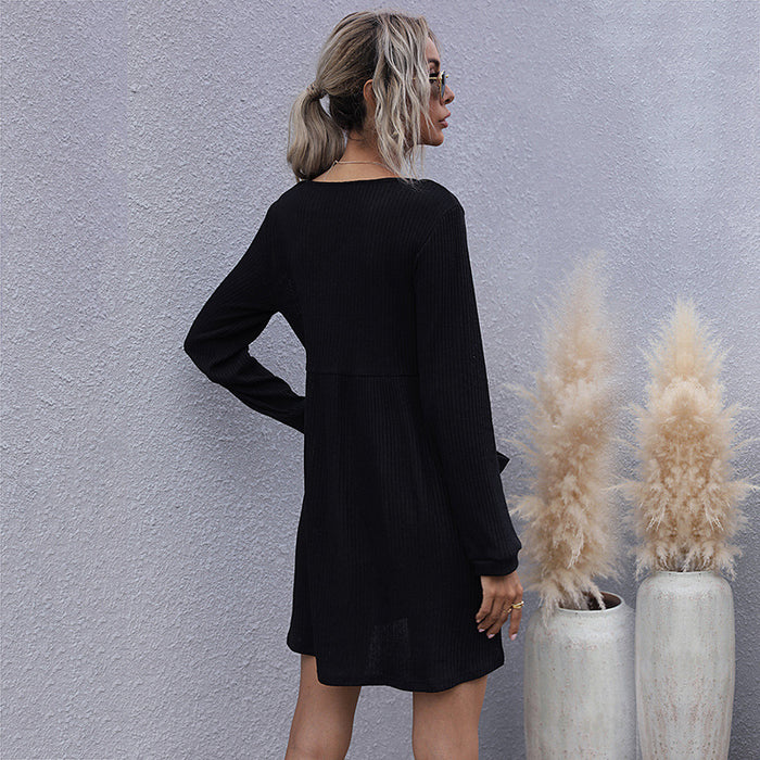 Color-Autumn Winter Ladies Short Loose Black Long Sleeve Sweater Dress-Fancey Boutique