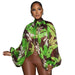 Color-Green-Casual round Neck Loose Long Sleeves Top Digital Printed Women-Fancey Boutique