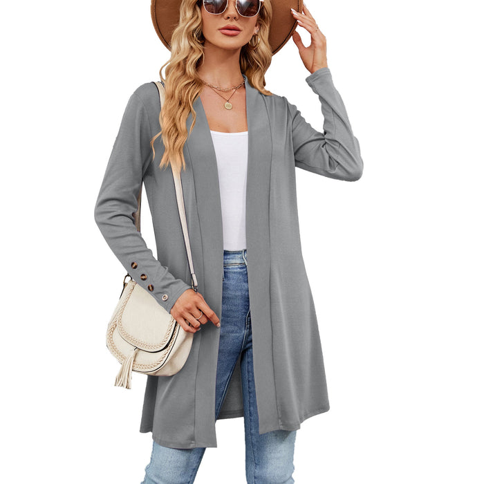 Color-Light Gray-Autumn Winter Solid Color Buttons Loose Long Sleeve Cardigan Knitted Coat Women-Fancey Boutique