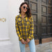 Color-Yellow-Plaid Shirt Brushed Long Sleeve Mid-Length Loose Shirt Women Top Women Clothing-Fancey Boutique